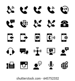 Communication and phone icon set in flat style. Vector symbols.
