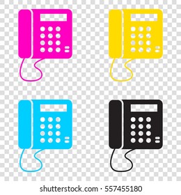 Communication or phone sign. CMYK icons on transparent background. Cyan, magenta, yellow, key, black.
