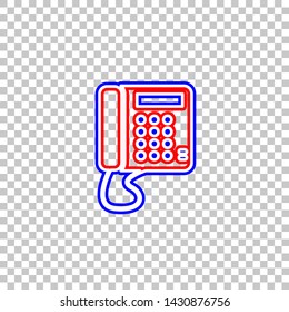 Communication or phone sign. Red, white and contour icon at transparent background. Illustration.