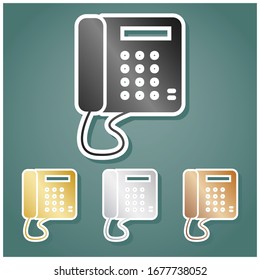Communication or phone sign. Set of metallic Icons with gray, gold, silver and bronze gradient with white contour and shadow at viridan background. Illustration.