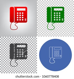 Communication or phone sign. Vector. 4 styles. Red gradient in radial lighted background, green flat and gray scribble icons on transparent and linear one in blue circle.