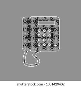 Communication or phone sign. Vector. Black maze filled icon with white border at gray background.