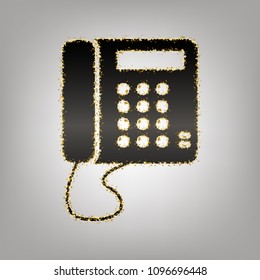 Communication or phone sign. Vector. Blackish icon with golden stars at grayish background.