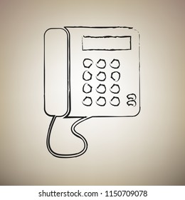 Communication or phone sign. Vector. Brush drawed black icon at light brown background.
