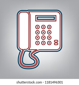 Communication or phone sign. Vector. Dark red, transparent and midnight green stroke of white icon at grayish background.