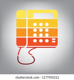 Communication or phone sign. Vector. Horizontally sliced icon with colors from sunny gradient in gray background.