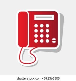 Communication or phone sign. Vector. New year reddish icon with outside stroke and gray shadow on light gray background.