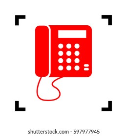 Communication or phone sign. Vector. Red icon inside black focus corners on white background. Isolated.