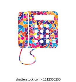 Communication or phone sign. Vector. Stained glass icon on white background. Colorful polygons. Isolated.