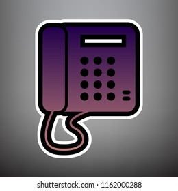 Communication or phone sign. Vector. Violet gradient icon with black and white linear edges at gray background.