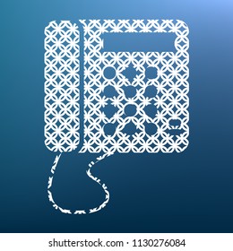 Communication or phone sign. Vector. White textured icon at lapis lazuli gradient background.