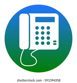 Communication or phone sign. Vector. White icon in bluish circle on white background. Isolated.