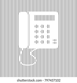 Communication or phone sign. Vector. White icon on grayish striped background. Optical illusion.