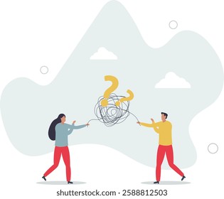 Communication problem, misunderstanding or confusion, mess or chaos communicate, conflict opinion, discussion or meeting conversation concept,flat character life .