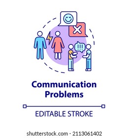 Communication problems concept icon. Misunderstanding in marriage. Divorce abstract idea thin line illustration. Isolated outline drawing. Editable stroke. Roboto-Medium, Myriad Pro-Bold fonts used