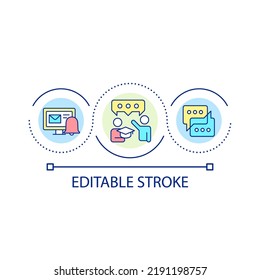 Communication with pupils loop concept icon. Answer students questions and help. Learning environment abstract idea thin line illustration. Isolated outline drawing. Editable stroke. Arial font used