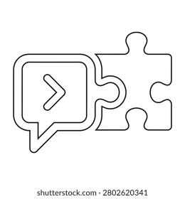 Communication puzzle concept interlocking speech bubble and jigsaw piece line art illustration