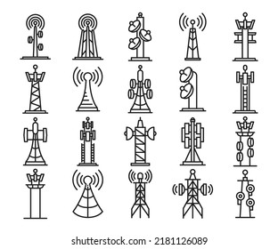 communication and radio tower icons set vector illustration