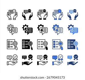 Communication, Responsive, Evaluation, Responsibility, multiple style icon set.