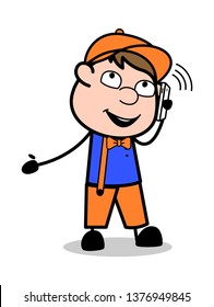Communication - Retro Cartoon Carpenter Worker Vector Illustration﻿