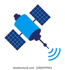 Communication satellite amplifying radio telecommunication signals, isolated icon