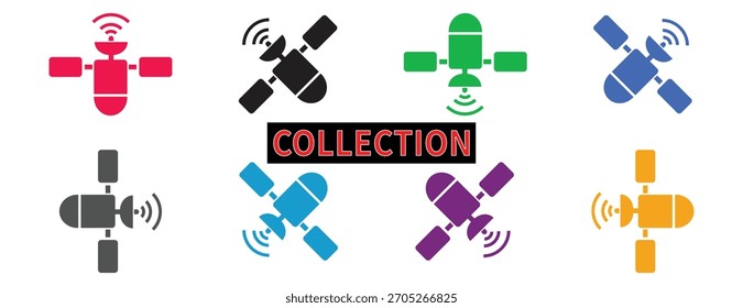 Coleção de ícones de satélite de comunicação, conjunto de símbolos de tecnologia