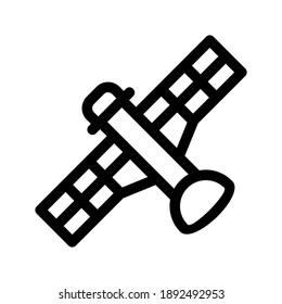 Kommunikationssatellitensymbol oder -logo, einzelne Zeichen, Vektorgrafik - qualitativ hochwertige Vektorsymbole mit schwarzem Hintergrund
