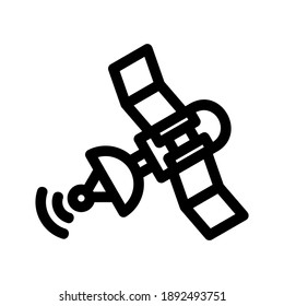 Kommunikationssatellitensymbol oder -logo, einzelne Zeichen, Vektorgrafik - qualitativ hochwertige Vektorsymbole mit schwarzem Hintergrund
