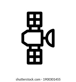 Kommunikationssatellitensymbol oder -logo, einzelne Zeichen, Vektorgrafik - qualitativ hochwertige Vektorsymbole mit schwarzem Hintergrund
