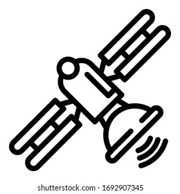Icono de satélite de comunicación. Icono del vector de comunicaciones de esquema para el diseño web aislado en fondo blanco