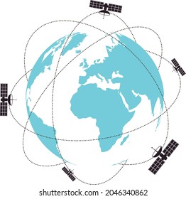 Communication satellites gps fly over the planet symbol