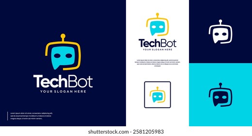 communication service logo with robot technology concept, digital education, graphic vector template.