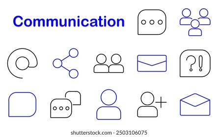 Communication set icon. Chat, message, share, group, email, online, people, social, communication, profile, speech bubble, user, digital, connection, conversation, contact, network, talk, web, icon.