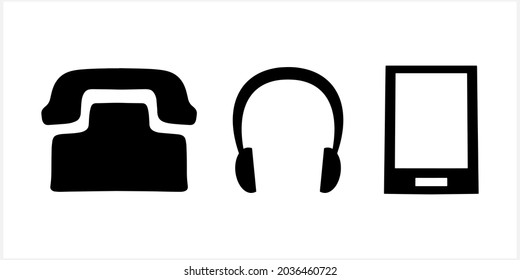 Communication set icon isolated. Stencil phone headphones clip art. Retro telephone. Vector stock illustration. EPS 10