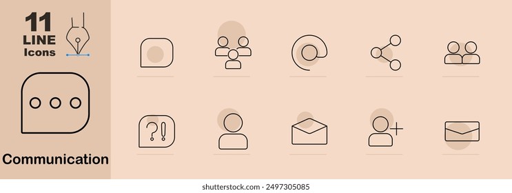 Communication set icon. Speech bubble, group, chat, share, user, question, contact, email, add contact, message, networking, social, interaction, conversation, community, person, digital, discussion