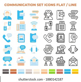 Iconos de conjunto de comunicaciones planos y líneas