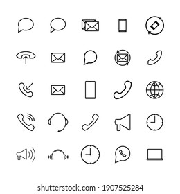 Communication. Set of outline vector icons. Includes such as Phone Calls, Video Chat, On-line Support and other.