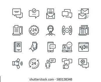 Communication. Set of outline vector icons. Includes such as Phone Calls, Video Chat, On-line Support and other. Editable Stroke. 48x48 Pixel Perfect