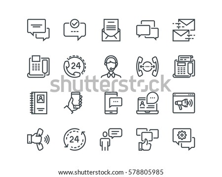 Communication. Set of outline vector icons. Includes such as Phone Calls, Video Chat, On-line Support and other. Editable Stroke. 48x48 Pixel Perfect