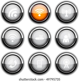 Communication set of round glossy icons.