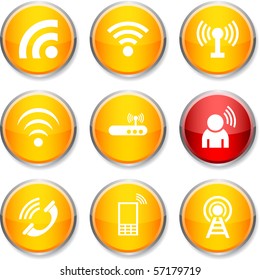 Communication  set of round glossy icons.