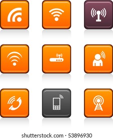 Communication set of square color icons.