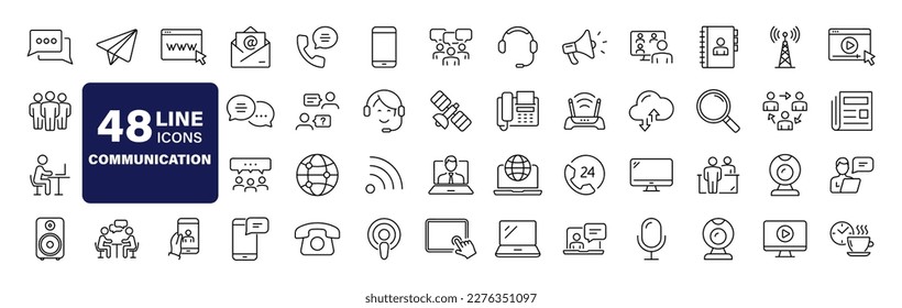 Communication set of web icons in line style. Speaking signs for web and mobile app. Contact us, discussion, speech bubble, talking, consultation, conversation chat. Vector illustration