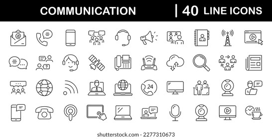 Conjunto de comunicaciones de iconos web en estilo de línea. Letreros para web y aplicación móvil. Contáctenos, discusión, burbuja de discursos, charlas, consultas, charlas. Ilustración del vector