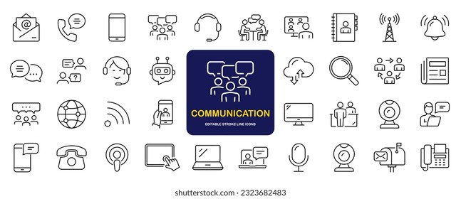 Communication set of web icons in line style. Speaking signs for web and mobile app. Contact us, discussion, speech bubble, talking, consultation, conversation chat. Vector illustration