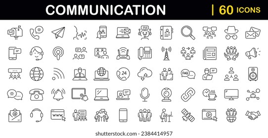 Communication set of web icons in line style. Speaking signs for web and mobile app. Contact us, discussion, speech bubble, talking, consultation, conversation chat. Vector illustration