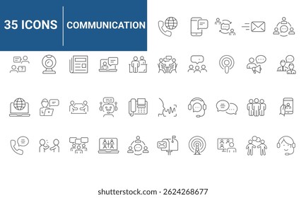 Communication set of web icons in line style. Speaking signs for web and mobile app. Contact us, discussion, speech bubble, talking, consultation, conversation chat. Vector illustration