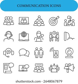 Communication set of web icons in line style.