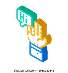 comunicación en el vector de iconos isométricos del lenguaje de signos. comunicación en signo de lenguaje de señas. ilustración de símbolo aislado