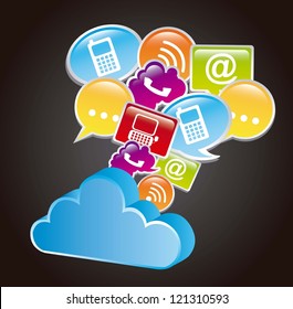 communication signs with cloud over black background. vector